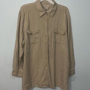 Robert Louis Men’s Button Down Beige Linen Shirt Long Sleeves Size 2X